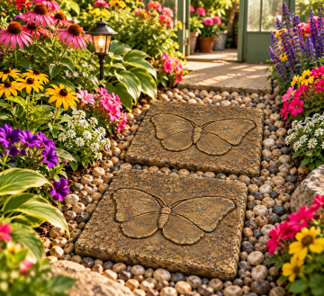 Set of 2- Butterfly Stepping Stones – Concrete Garden Pathway Stones, 12"